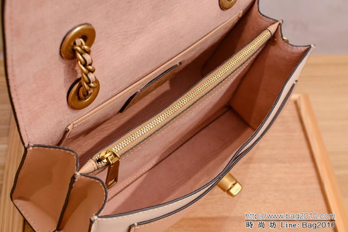 COACH蔻馳 26851 新款拼色 鏈條單肩斜挎女包 光面羊皮 內裏全反毛皮  Chz1021